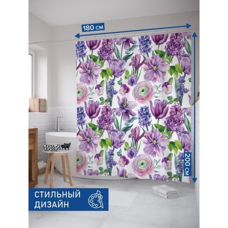 Photostore for the bathroom "Flower art", Saten, size 180x200 cm-1