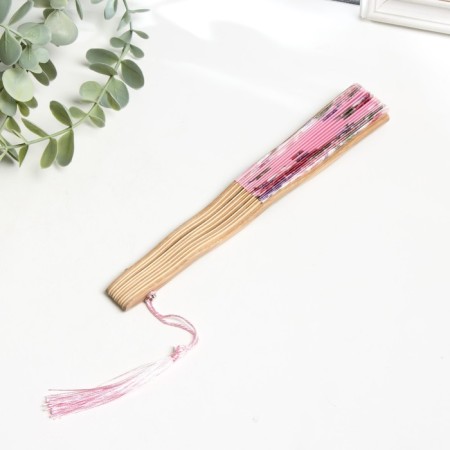 Fan bamboo, textile h = 21 cm bend, with a brush "flowers" in a box, pink-3