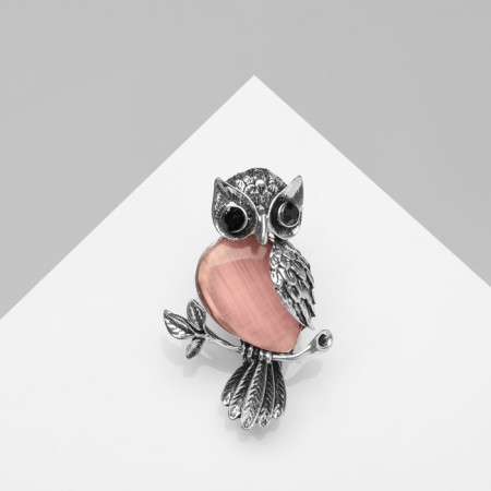 Owl brooch, lilac color in black silver-1