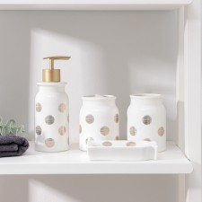A set of accessories for the bathroom “Gold”, 4 items (350 ml dispenser, soap dish, 2 glasses), white color