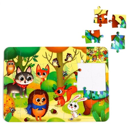 Puzzle in the frame "Forest animals", 34 details + coloring-1