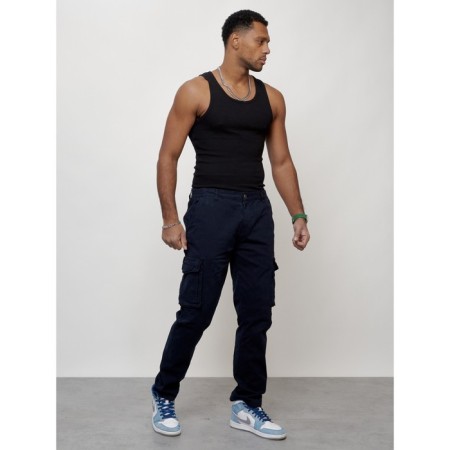 Cargo jeans men, size 44-46, dark blue color-2
