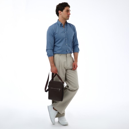 Men's bag over the shoulder, Textura, artificial leather, brown color-11