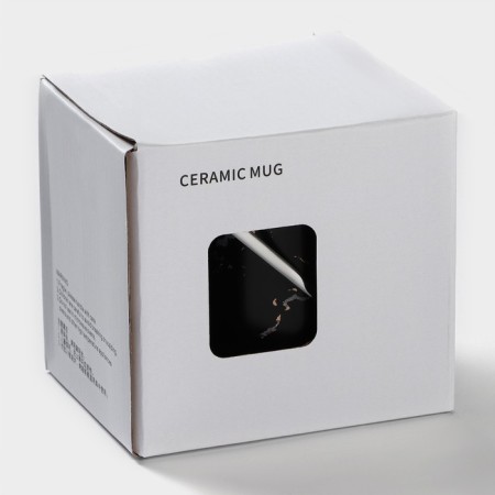 Ceramic mug with a spoon "Black marble", 350 ml, black color-7