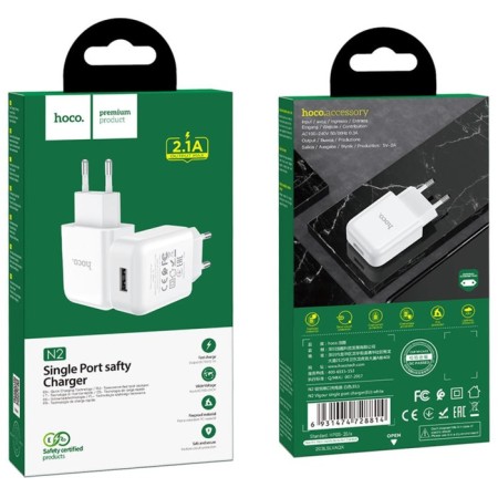 Network charger Hoco N2, 1 USB, 2 A, white-3