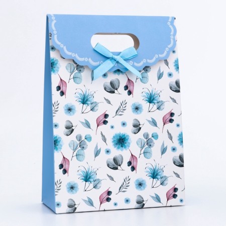 Gift box-package, packaging with a cut handle, "blue cornflowers", 14 x 6 x 21 cm