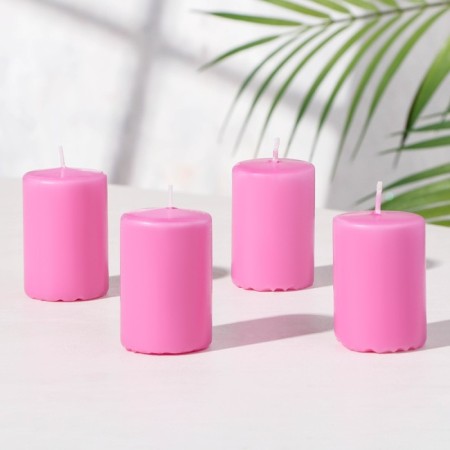Set of candles-cylinders "Interior", 4 pcs, 6x4 cm, 10 hours, pink
