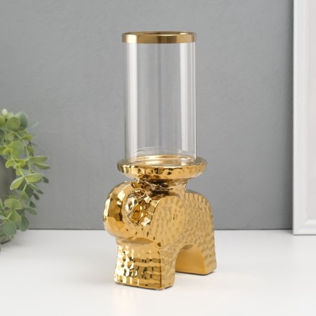 Ceramics candlestick, glass for 1 candle "Elephant" d = 8 cm gold 16x10x27 cm-3
