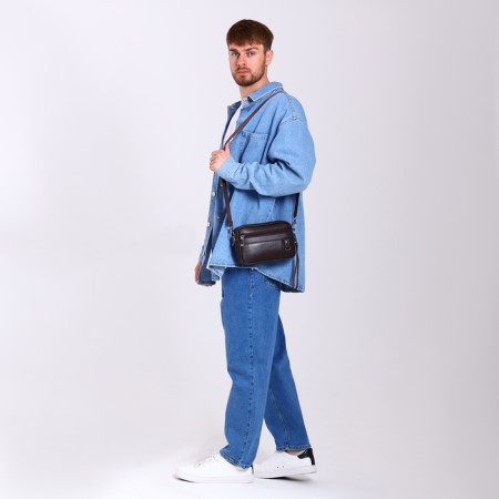 Male bag over the shoulder, artificial leather, brown color-4