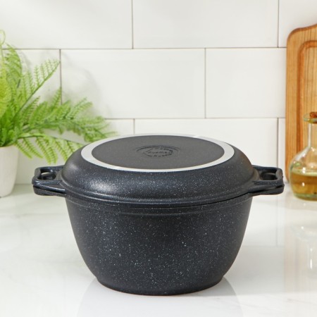 Cauldron with a lid-horseman, 3 liters, cast handles, anti-stick coating, color dark marble