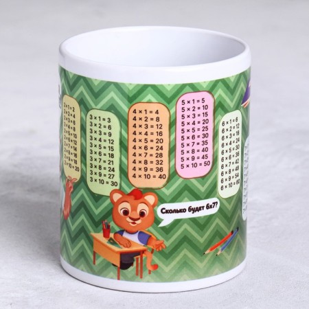 Mug "Multiplication Table" owl, green background, 320 ml-1