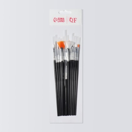 A set of brushes for building and design of nails, 15 pcs, 19 cm, black color-4