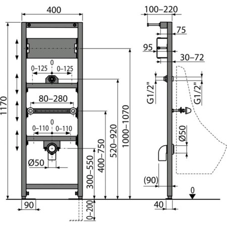 Installation frame for Pussuar and sensory device Alcaplast a107s/1200-1