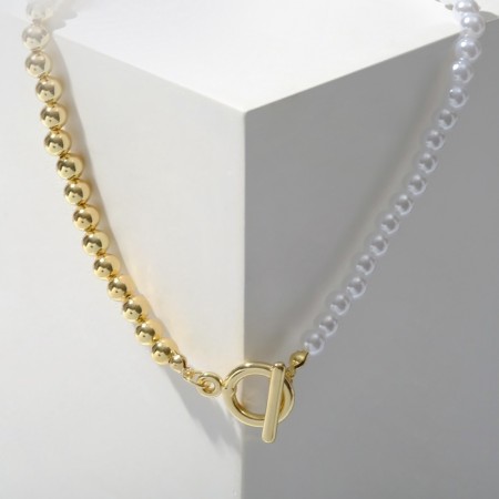The necklace with pearls "double thread" beads, ball No. 4, white color in gold, l = 40 cm-2