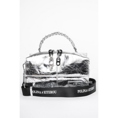 Bag Cross-Body Women's, genuine leather, Polina & Eiterou silver, 25x9x18 cm