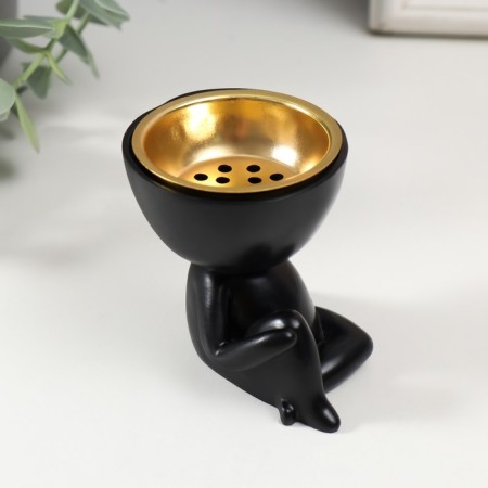 Black Polystone stand “A little man sits” black 6.7x6x6.8 cm-1