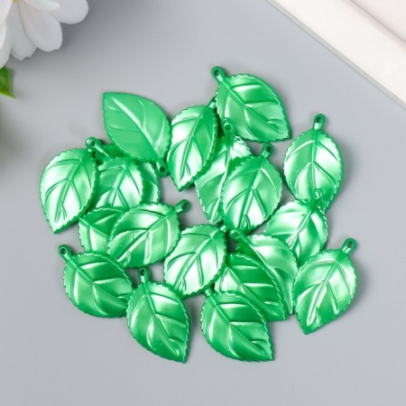 Decor for creativity plastic "Leaf" set 20 pcs green 3.2x1.8 cm-2