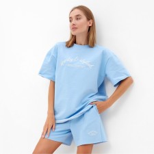Комплект (футболка, шорты) женский MINAKU: SPORTY & STYLISH цвет голубой, р-р 42