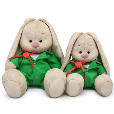 Soft toy "Bunny Mi", in a green overalls, 18 cm-6