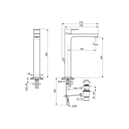 Mixer for the Ideal Standard Edge Vessel A7114AA sink, one -leaf, pour 165 mm, chrome 746131-1