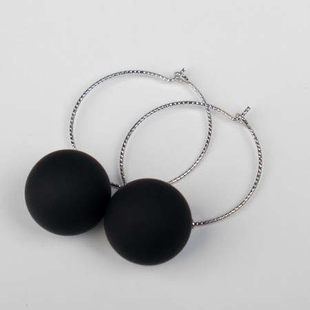 Earrings Assorted "Snowball" in the ring, black color in silver-2