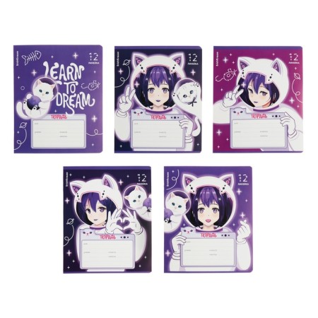 Notebook of 12 sheets in the Erichkrause Space Anime line, covered Cardboard, OFSET block, 5V, mix