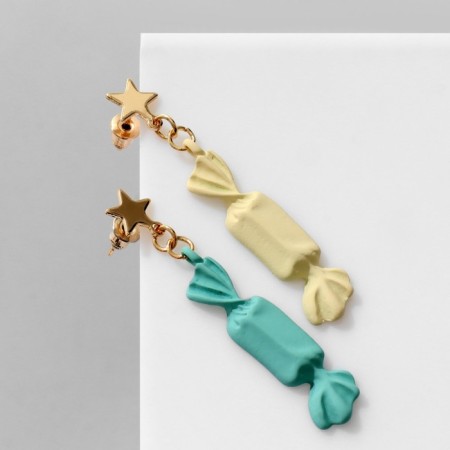 Earrings "sweets" with stars, white-green in gold-2