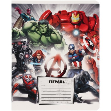 Notebook in a cage of 12 sheets, 5 types of mix, cover coated cardboard, avengers-2