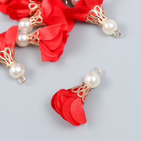Decor for creativity Textile "Flower with a pearl. Red" set 10 pcs 2.5 cm