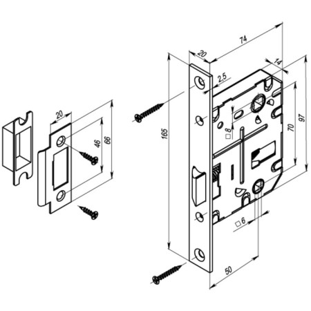 Sloped latch Punto L72-50 CP, chromium color-1