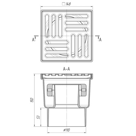 Ani Plast "TQ1212, D = 110 mm, vertical, grate of stainless steel., Dry shutter, 150x150 mm-3
