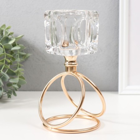 Summary metal, glass per 1 candle "Ice cube" d = 6 cm gold 10x10x19 cm-1