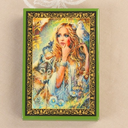 Casket "Forest Virgin", Green, 11 × 16 cm, lacquer miniature-1