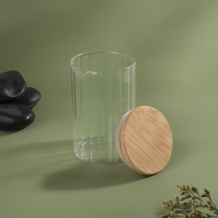 Organizer for storing cotton wools "Bamboo", with a lid, d6.5 × 10 cm, in a cardboard box, the color is transparent/brown-4