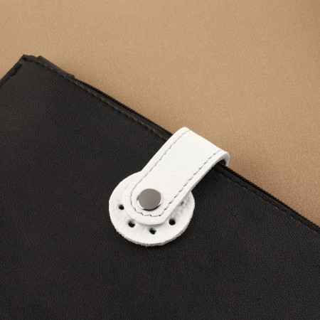 The fastener is sewn for a bag, on a button, made of genuine leather, 13.5 × 2.5 cm, white/silver color-2