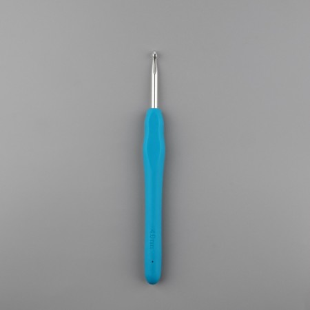 Knitting hook, with silicone handle, d = 4 mm, 14 cm, blue color-1