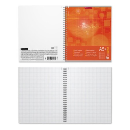 A notebook of 80 sheets cage on a spiral Erichkrause Spiralblock, cover coated cardboard, tough substrate, offset block, perforation, white 100%, mix-5