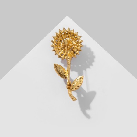 Brooch "Flower" Simp with bead, white-brown color in matte gold-1
