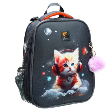 School backpack 38 x 30 x 16 cm, ergonomic back, Stavia "Martian cat", gray-1