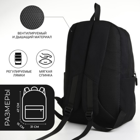 School backpack from textiles on a zipper, 2 departments, 3 pockets, black color-1