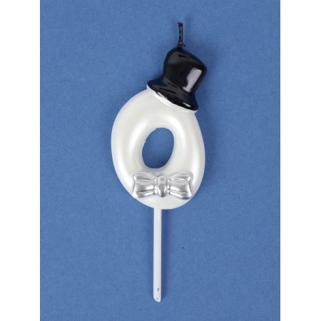 Candle for Cake "Gentleman", number "0", white
