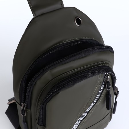 Male sling bag from textiles, headphones, green color-5