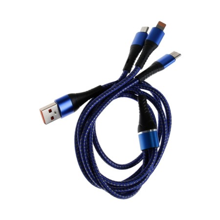 Cable 3 in 1, microUSB/type -C/Lightning - USB, 3 A, 1.25 meters, blue-2