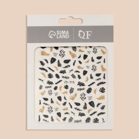 Nail stickers "leaf fall", metallized, golden/black color-3