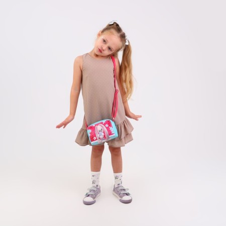 Children's bag for a girl "Rabbit with a toy" from eco-leather, on a strap, 15x12x3 cm-7