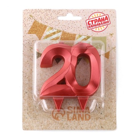 Candle in the cake jubilee "line", number 20, red metallic, 8cm-3