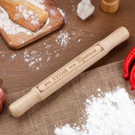 Wooden rolling pin is small with engraving 35x3.6 cm