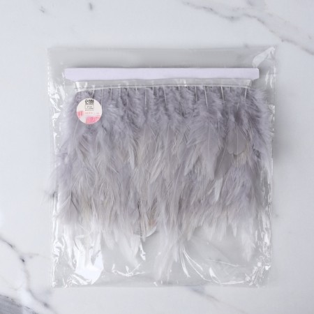 Braid with feathers of a rooster, 10-15 cm, 5 ± 0.5 m, the color is light gray-5