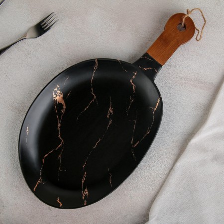 Ceramic dish for the supply "Marbl", 38 × 20 cm, black color-1