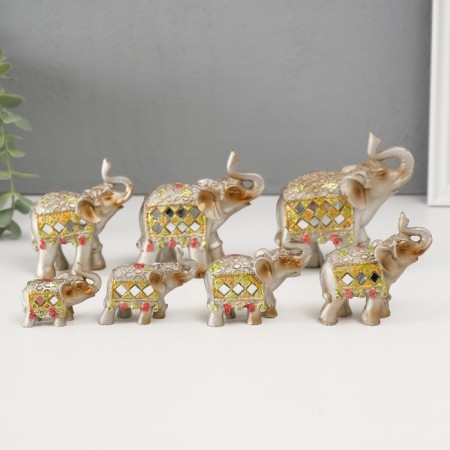 Souvenir polystone mirror inserts (set 7 pcs) "Herd of Elephants" 11, 10, 8.5, 8, 7, 6.3; 5.3cm-1